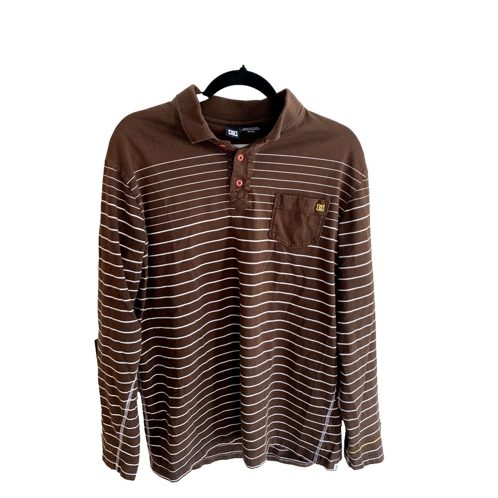 DC XL Brown Striped Long Sleeve Button Shirt